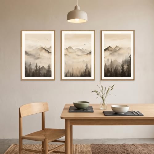 Neutral Misty Mountain Forest Framed Canvas Wall Art-16"x24"x3 - Image 3