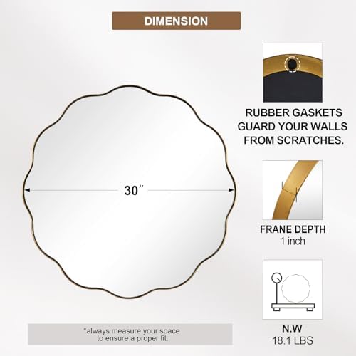 ANDY STAR Brushed Gold Round Wall Mirror 30 Inch, Brass Round Bathroom Mirrors - Image 2