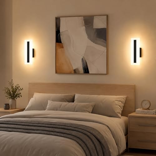 Modern LED Wall Sconce 1 Pack, 7W Black Wall Light 3000K Warm White, - Image 2