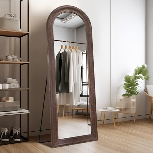65x22 Solid Wood Arched Full Length Mirror, Elegant Brown Finish - Image 7
