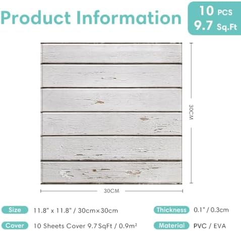 Commomy 3D Faux Wood Wall Stickers Peel and Stick 10 Pcs 11.8" x 11.8" - Image 6