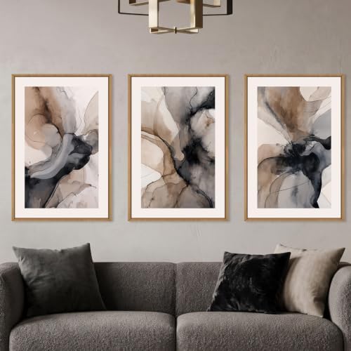 Abstract Brown Marble Framed Canvas Wall Art Set-24"x36"x3 by Celestdeco