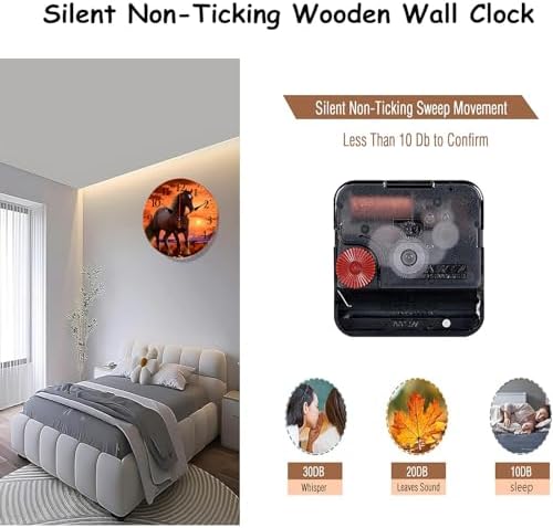 12 Inch Wood Horse Wall Clock, Silent Non-Ticking Battery Operated - Image 2