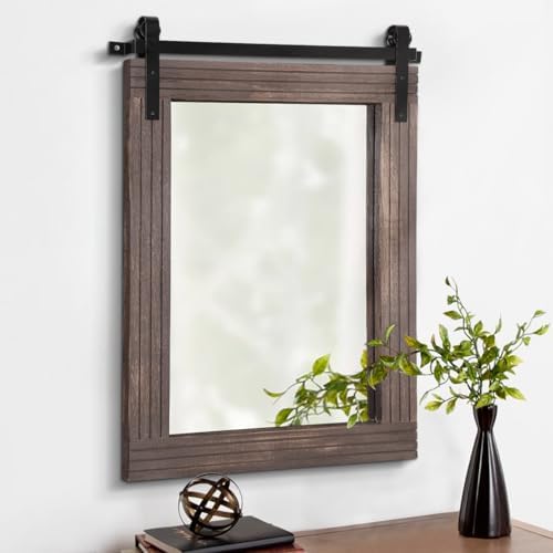 AAZZKANG Rustic Wood Mirror Rectangle Decorative Wall Mirror 26"x18" by AAZZKANG