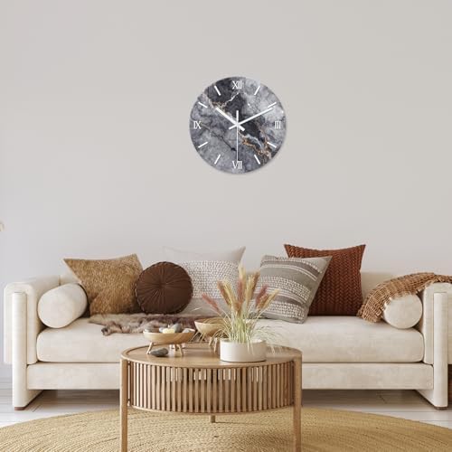 Large Grey Marble Wall Clock 24 Inch Silent Non Ticking - Image 2