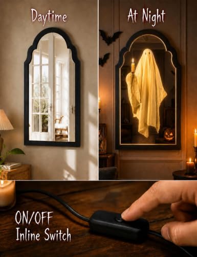 20" Haunted Ghost Mirror with LED Lights & Scary Voice Changer - Image 3