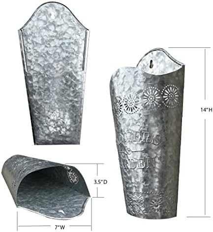 Lily's Home Set of 2 Rustic Farmhouse Galvanized Metal Wall Planters, - Image 3