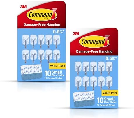 Command Small Clear Wire Toggle Hooks, 20 Wall Hook and 24 Strips, Damage-Free by Command