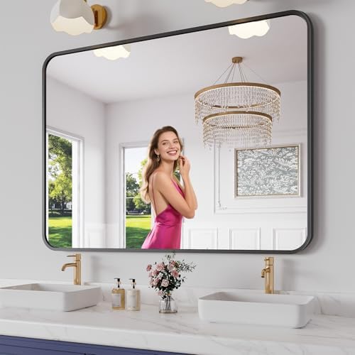 Koonmi Metal Framed Bathroom Mirror, High-Definition Tempered Glass Bathroom by KOONMI
