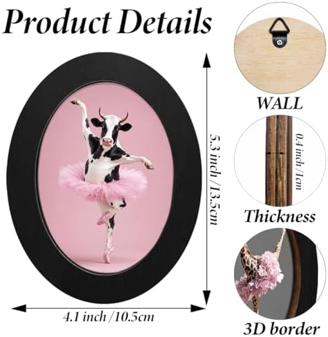 3Pcs Pink Ballet Animal Oval Wall Art Framed Coquette Cute Preppy Decor - Image 2