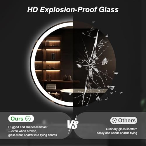 36 Inch LED Bathroom Mirror, Round Wall Mount Vanity Mirror - Image 6