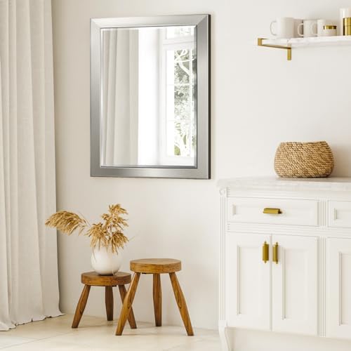 Renditions Gallery Rectangular Silver Wood Framed Body Mirror Verticle Or - Image 4