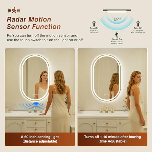 22x36 Inch Oval Gold Framed LED Bathroom Mirror - Image 4