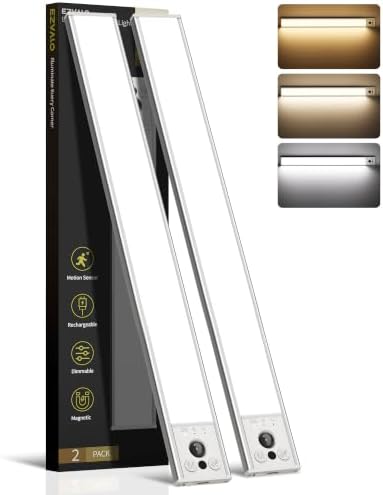 EZVALO 14.5inch Under Cabinet Lighting, 2 Pack 3500mAh Rechargeable Motion by EZVALO
