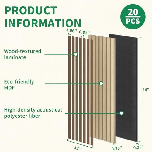Wood Slatwall Panels, 20 Pack 24" x 12"/60 x30cm Acoustic Wall Panels, - Image 3