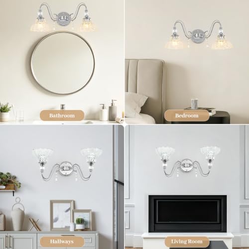 Brushed Chrome Bathroom Vanity Light, 2-Light Chrome Finish Wall Sconce - Image 5