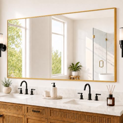 Bathroom Vanity Mirror for Over Sink, 60x30 Inch Matte Gold Mirror by Unknown