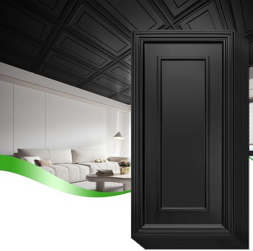 Art3d 3D PVC Ceiling Tiles 2x4 ft, 96 Sq.Ft, Rectangular Black by Art3d