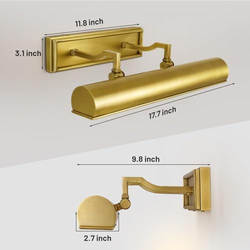 18in Brass Picture Lights Hardwired, 3-Light Gold Modern Picture Light - Image 2
