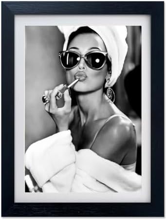 Framed Audrey Hepburn Wall Art Black and White Bathroom Canvas Print Trendy by Fangfey+Art