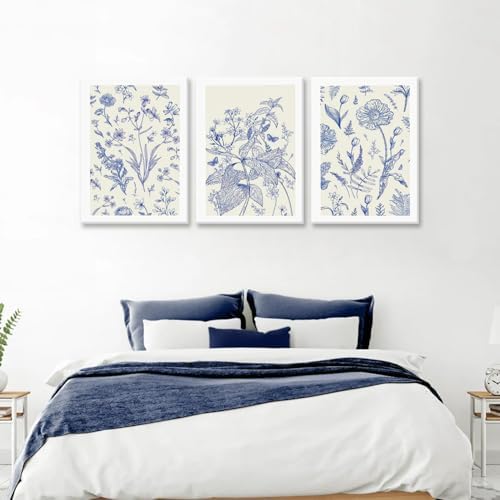 LYPHNX Framed Blue White Chinoiserie Floral Canvas Wall Art Navy Watercolor - Image 6