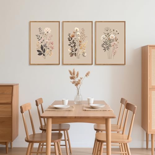 CHDITB Botanical Flower Framed Canvas Wall Art Set, Nature Wildflower Wall Decor - Image 3
