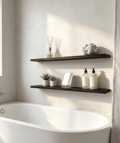 Brown Wood Floating Shelves for Wall Shelf 48 Inch Set of 4 - Image 5