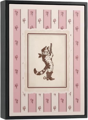 Framed Funny Cat Canvas Wall Art, Western Cowboy Picture Wall Decor by BaiSntg