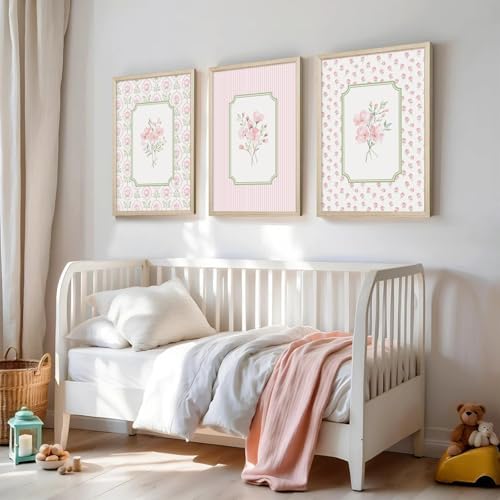 Pink Floral Wall Art Nursery Flower Canvas Wall Decor Baby Girl Wildflower - Image 3