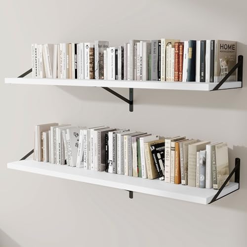 Deep Wall Shelves 55"W x 12"D Engineered Wood Floating Shelves by Venusmiles