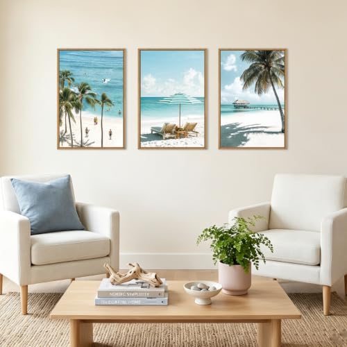 BINCUE Summer Beach Framed Wall Art, Surfboard Wall Decor Coastal, Palm Tree - Image 6