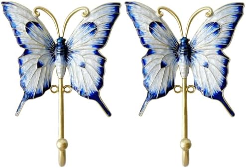 Vintage Butterfly-Shaped Decorative Wall Hooks, 2 Pack Hand-Painted Blue by Zorues