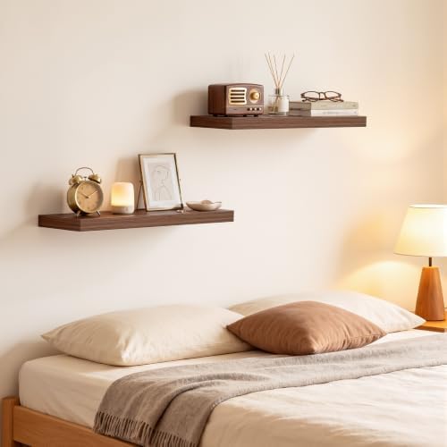 BAYKA Walnut-Like Floating Shelves 22.5in, 2 Pack, Wall Mounted Wall Decor - Image 2