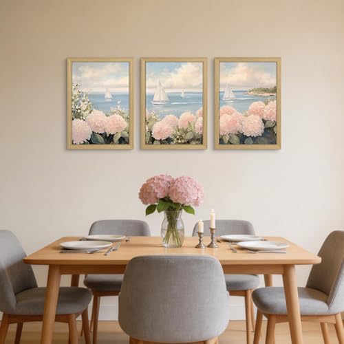 Flower Ocean Sailboat Canvas Wall Art 3Pcs Framed Home Decor 24X16 Inch - Image 7