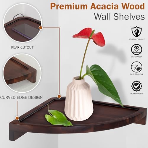 Demigo Round Floating Corner Shelves, Dark Brown Wall Shelf - Image 4