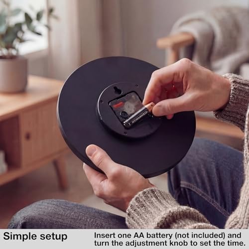 Driini Modern Wall Clock with No Numbers and Wooden Hands. Black, 10.5 Inch - Image 5