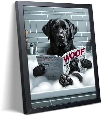 Funny Pug Bathroom Wall Art, Cute Dog Bath Canvas Print Poster, Farmhouse by Unknown