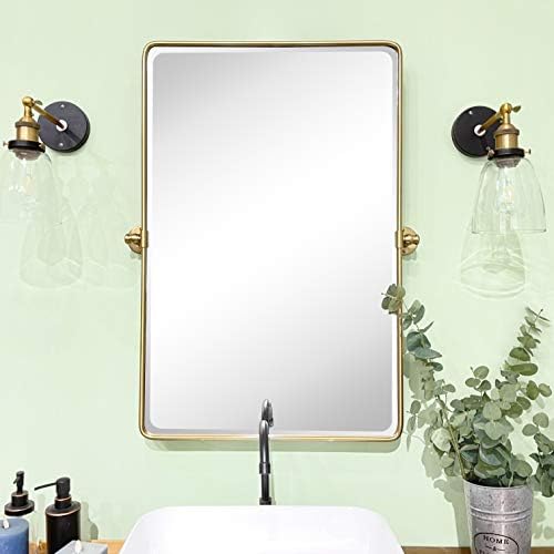 TEHOME Gold Pivot Rectangle Bathroom Vanity Mirrror Farmhouse Tiltable Rounded - Image 5