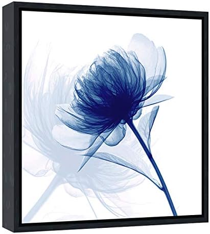 Pyradecor Black Framed Canvas Wall Art Blue Flickering Flower Modern Grace by Pyradecor