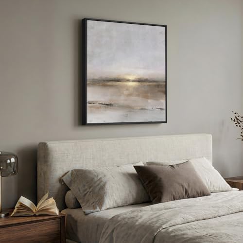 Framed Gray Black Gold Abstract Landscape Canvas Wall Art Decor, 30x30 Inch - Image 2