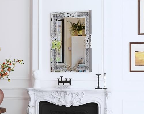 Crushed Diamond Mirror Silver: Rectangular Wall Decor 35.4"x23.6" - Image 6