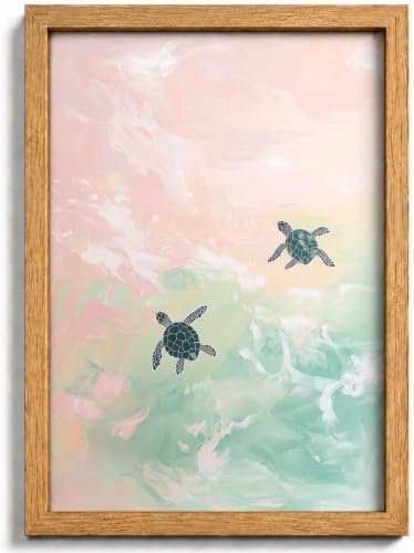 Framed Coastal Turtle Wall Art, Ocean Animal Picture, Summer Wall Decor by HJYQLN