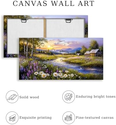 SERIMINO Large Landscape Wall Art, Meadow Wildflower Canvas Art 29"X57" - Image 6