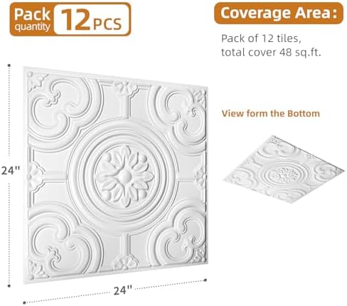 WOWSTAR 12-Pack 24"x24" Drop Ceiling Tiles, Waterproof Glue up Ceiling Panels - Image 5