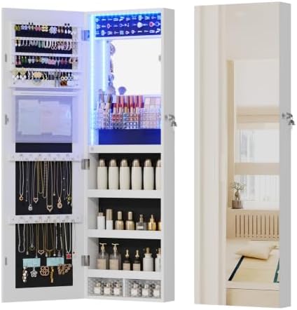 Vlsrka LED Mirror Jewelry Cabinet, Over Door/Wall Mounted Jewelry Organizer by VlsrkaFurniture