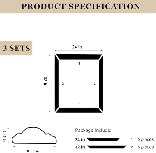 3 Set Peel and Stick Wall Molding Kit, Pre Cut Wainscoting Panels - Image 2