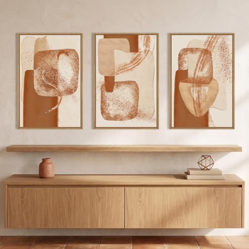 Neutral Orange Abstract Framed Canvas Wall Art Set-16"x24"x3 - Image 3