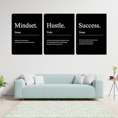 Black Motivational Mindset Wall Decor Canvas Wall Art Hustle Posters Prints - Image 2