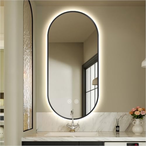 24" W x 36" H Black Oval LED Bathroom Mirror by SIEANE