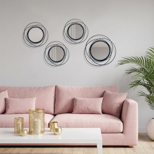 4 Piece Gold Round Wall Mirror Set Modern Metal Circles - Image 7